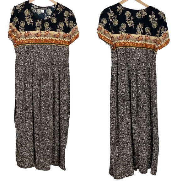 VINTAGE MOLLY MALLOY Cottage Mixed Print Maxi Dress 8 - Picture 2 of 9